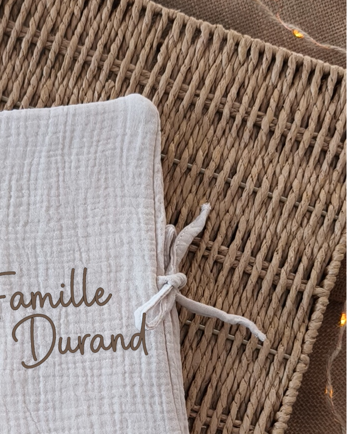 Livret de Famille - Gaze de coton Beige - Nom de Famille
