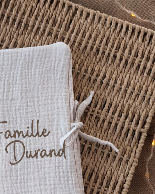 Livret de Famille - Gaze de coton Beige - Nom de Famille