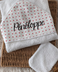 Cape de bain et gant en Gaze de Coton - Petit cœur rouge