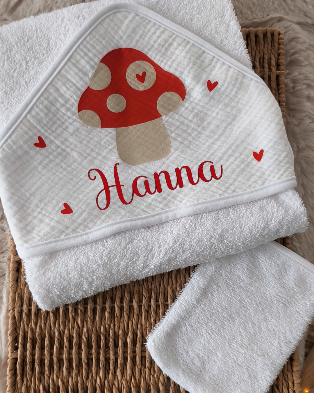 Cape de bain et gant en Gaze de Coton - Champignon