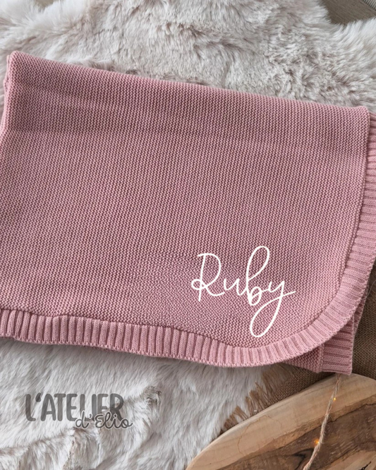 Couverture maille - Or rose - Prénom dans un coin