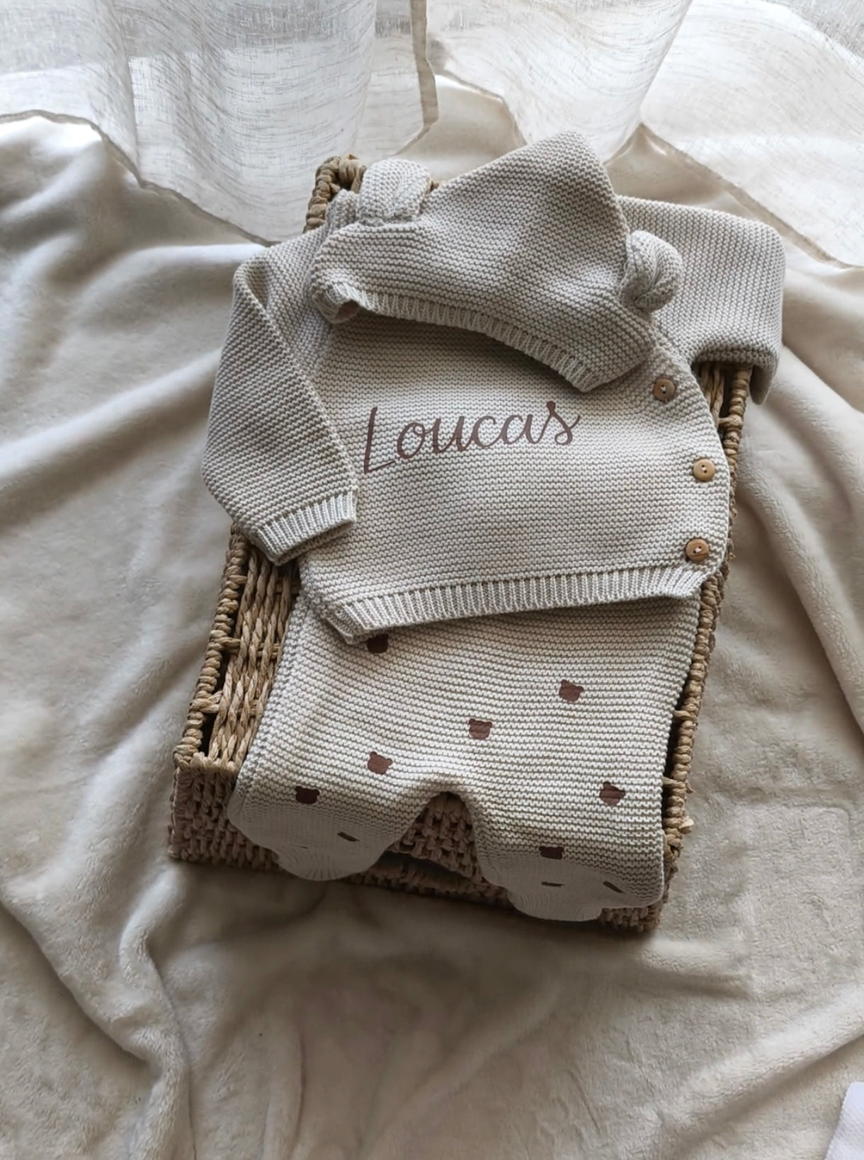 Ensemble capuche ourson - Petit cœur