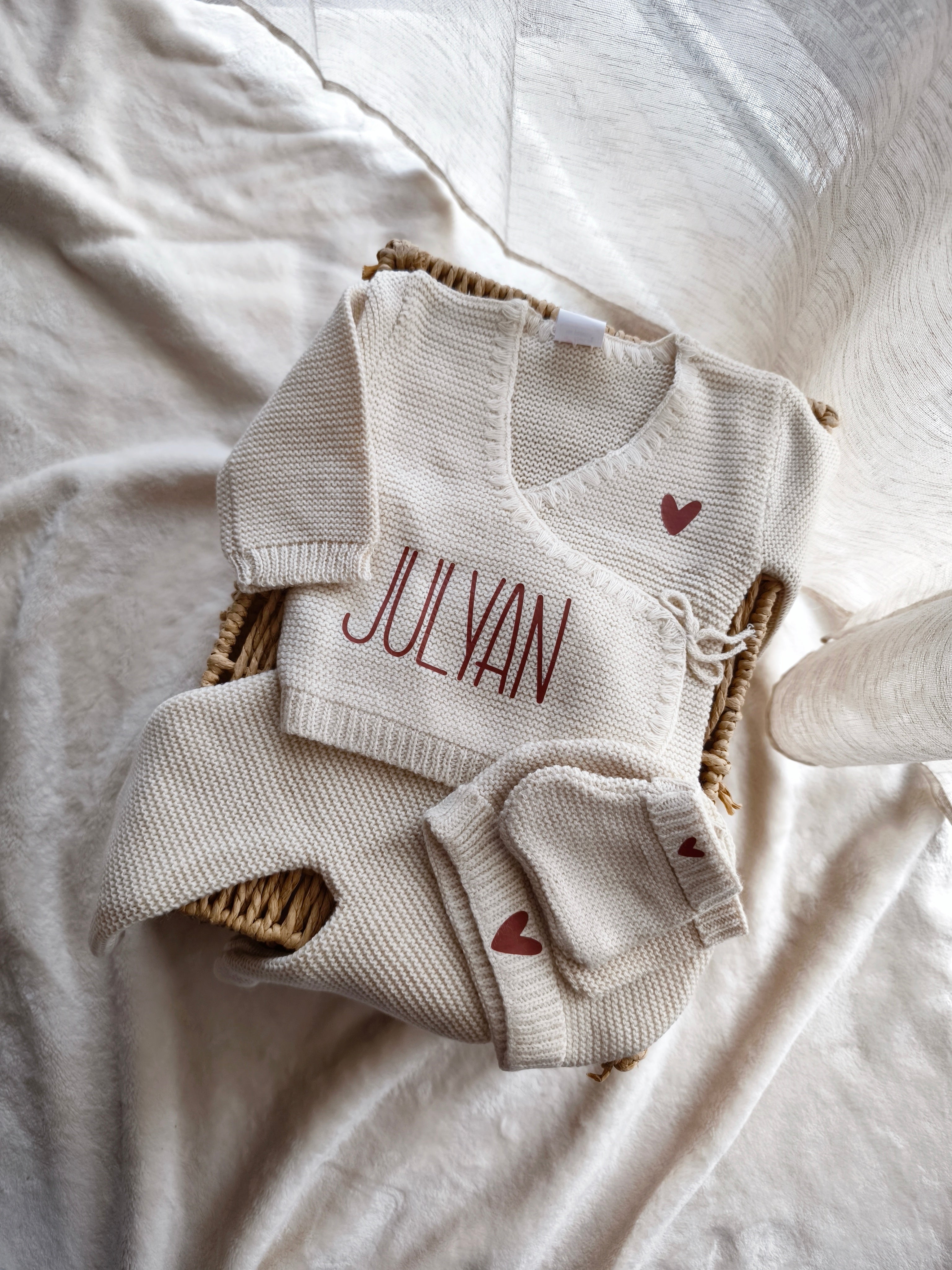 Ensemble Cache Cœur  - Prénom sur le ventre