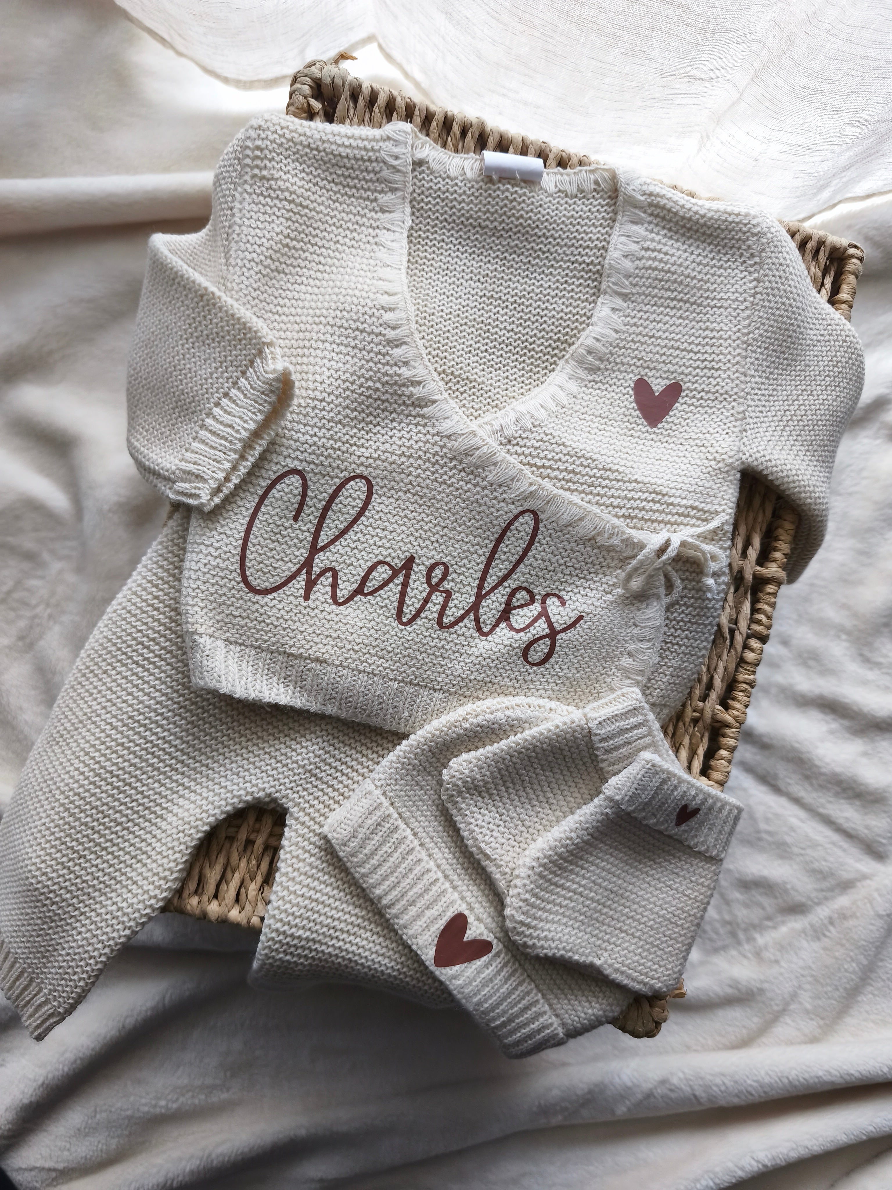 Ensemble Cache Cœur  - Prénom sur le ventre