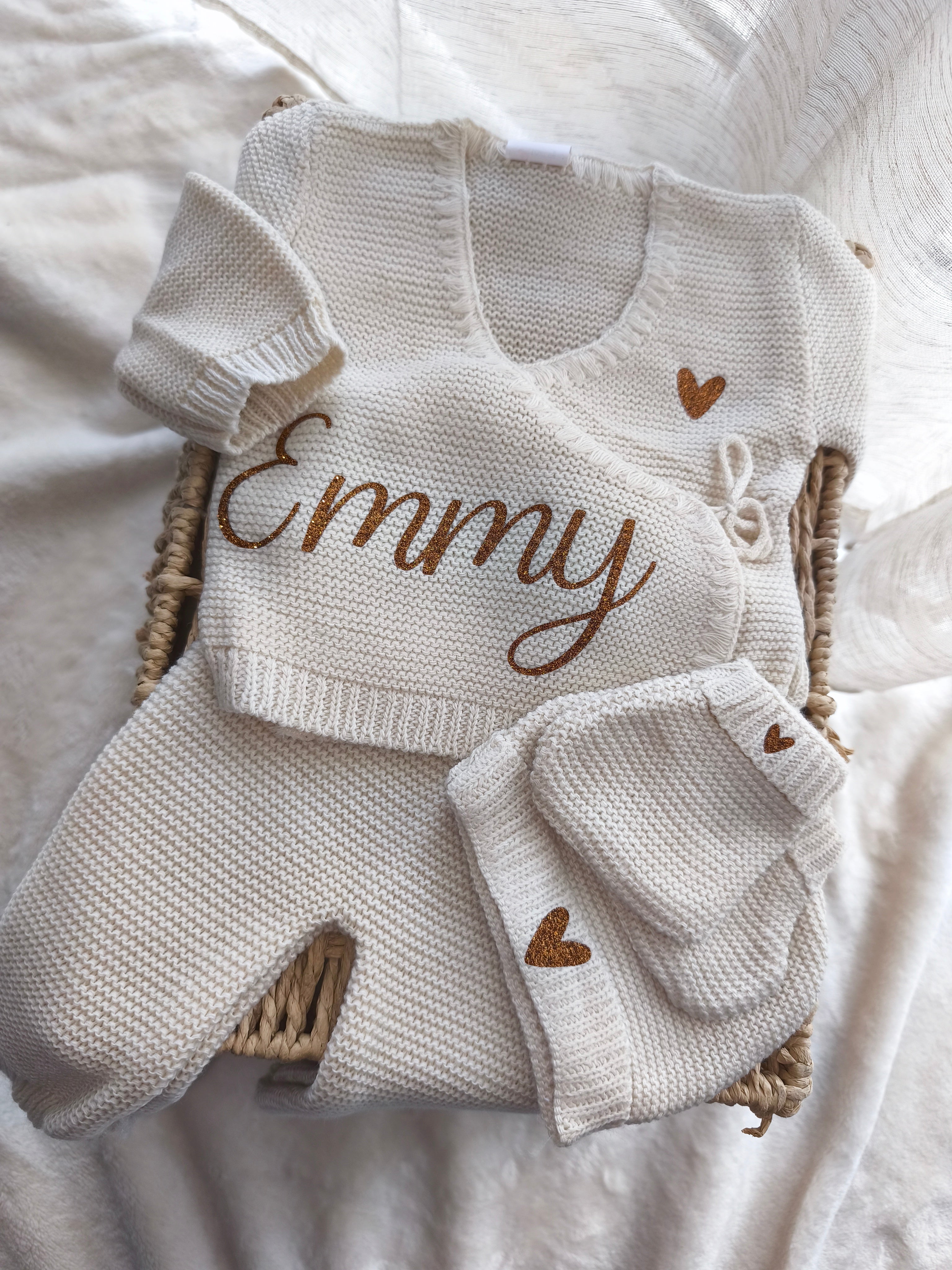 Ensemble Cache Cœur  - Prénom sur le ventre