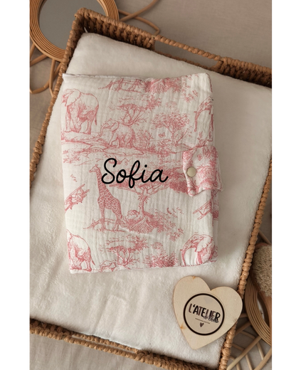 Protège carnet de santé Savane rose - Prénom