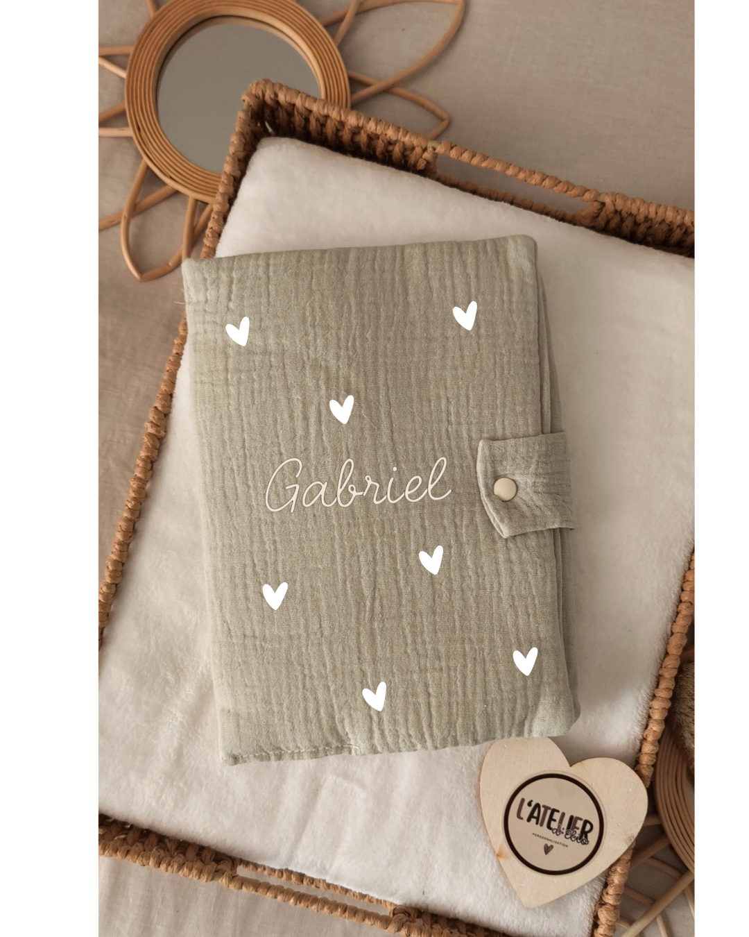 Protège carnet de santé Vert Sauge - Petit symbole