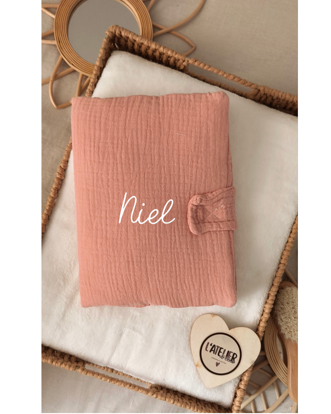 Protège carnet de santé Vieux rose - Prénom