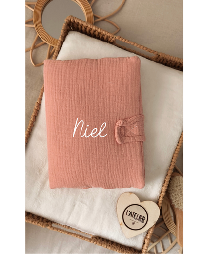 Protège carnet de santé Vieux rose - Prénom